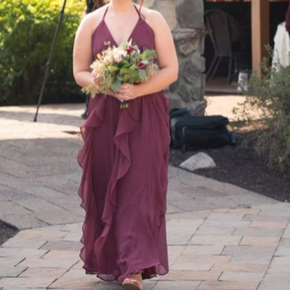 Chiffon Long Bridesmaid Dress - Wine red